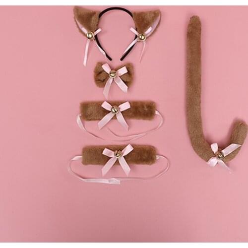 Faux Fur Cat Ear Hairpin Wolf Fox Tail Halloween Maid Headband Cosplay Suit Makeup Ball Party Costume Toy Children or Adult Gift