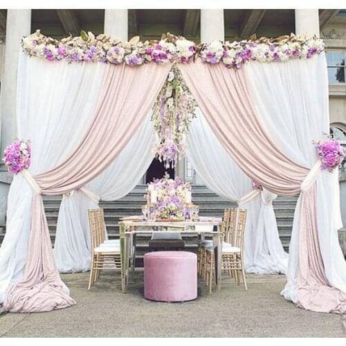 10'*10'*10' pure white with champagne square canopy drape with stainless steel Pipes,wedding stage curtain decoration