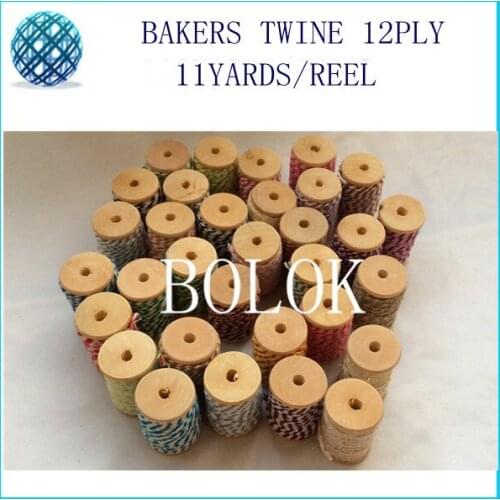 100cs/lot 32 color choose 12ply cotton Bakers twine (11yards/wooden reel )DIY twine string for gift packing, wedding, party