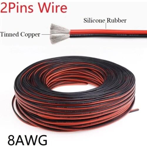 2Meters Silicone Rubber 2pins Wire 8AWG Extra Soft Insulated Double Core High Temperature Electric Cable Copper LED Lamp Line Bl