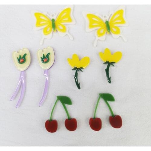 20pieces Korea diy flatbase butterfly cherry flowers small Pendant Charms for Woman earring Jewelry Findings accessories 2021