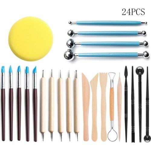 24pcs Polymer Clay Tools Clay Sculpting Kit Sculpt Smoothing Wax Carving Pottery Ceramic Shapers Modeling Carved DIY Tools