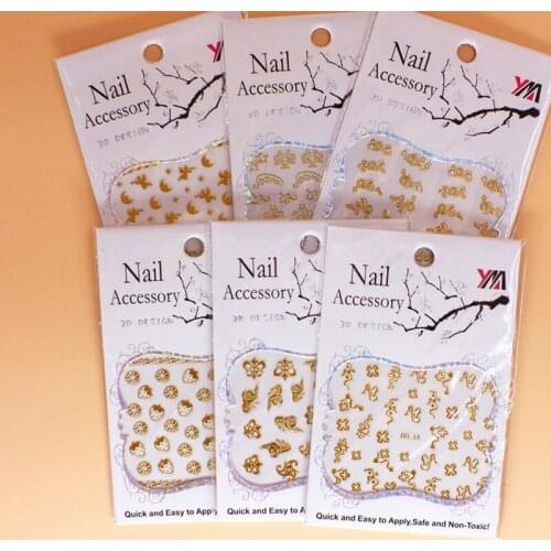 30 Sheets/Lot 3D Nail Art Sticker Gold Color Strawberry/Heart/ Flower Pattern Self-adhesive Nail Water Transfer Sticker Decal 15