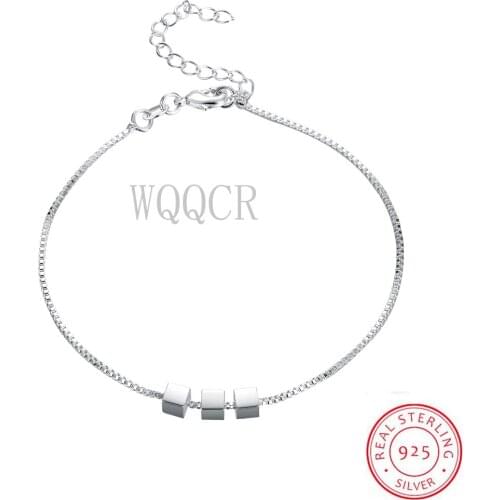 925 Square Sterling Silver Jewelry High Quality Fashion Woman Bracelet Retro Square Simple Bracelet Adjustable 19+5CM