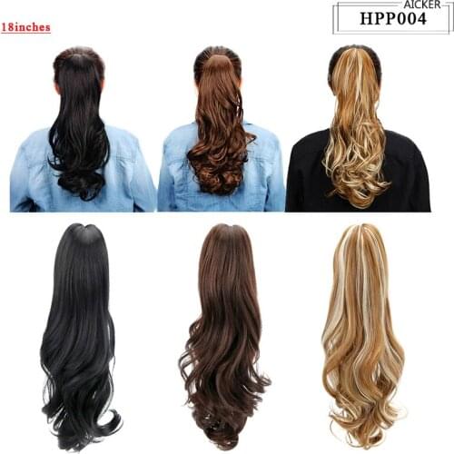 AICKER 18" Synthetic Claw Clip In Ponytail Hair Extensions Auburn Wavy Fake Pony Tail Extension Drawstring Wrap Around