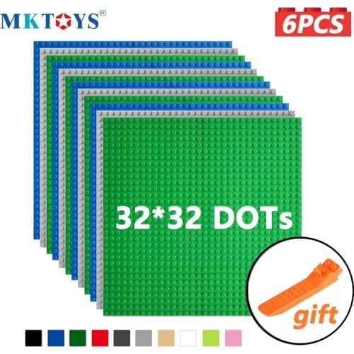 MKTOYS 32x32 Base Plates 6PCS Set Classic Brick Baseplate 10x10inch 25x25cm Compatible with All Major Brand Building Block Plate