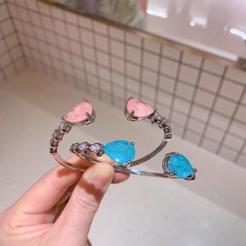 Funmode Classic Pink Color Blue Color Water Drop Cuff Bangles For Women Wedding Women Bracelets pulseras mujer Wholesale FB155