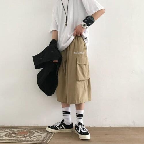 Men Overalls Cropped Trousers Harajuku Basic Teens Streetwear Casual Workout Trouser Loose Hip Hop Pants Unisex