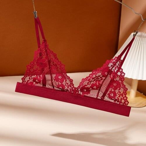 Sexy Bralette Lace Bra Ultra-thin Transparent Triangle Bras Wireless Deep V Backless Hollow Crop Top Adjustable Small Chest Bras