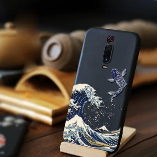 Phone Cases For Xiaomi Redmi Note 8 Pro Case Funda Redmi Note 7 Pro Coque Luxury Emboss Sea Wave Soft TPU Men Black Back Cover