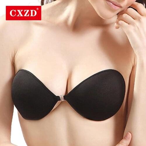 CXZD Women Invisible Push Up Bra Self-Adhesive Silicone Bust Front Closure sticky bra Lady Nipple Cover Backless underwear