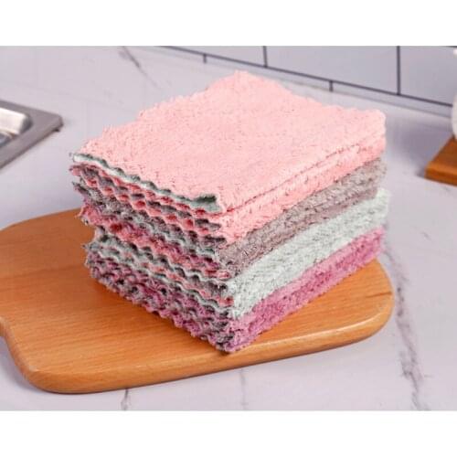 Household Cleaning Wiping Towel Kichen Tools Cheaper Double-layer Absorbent Microfiber Kitchen Dish Cloth Non-stick Oil