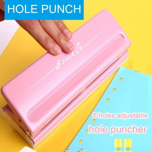 Porous Notebook Punch Office Stationery Punching Machine Metal 6-hole Punch Adjustable Loose-leaf Notebook Binding Machine