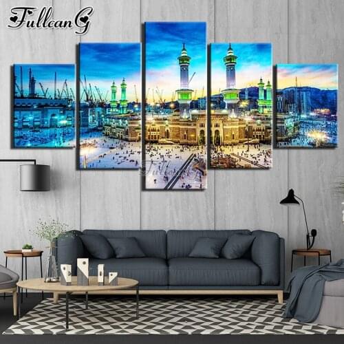 FULLCANG Castle scenery 5 piece diy diamond painting full square round drill mosaic embroidery sale wall decoration FG0182