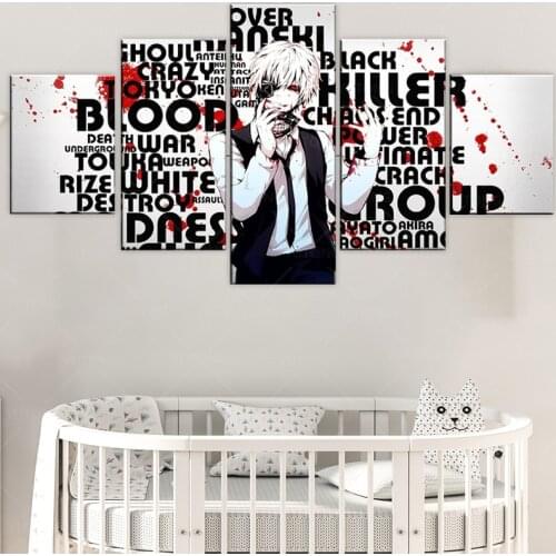 Art Wallpaper Frame Painting 5 Piece animation Tokyo Ghoul HD Print Canvas Painting Living Room Modern Decorating
