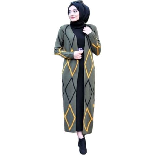 2 Pieces Diamond Pattern Women’s Set, Maxi Dress and Cardigan Double Suit, Knitted Fabric Islamic Fashion Muslim Clothing Turkey
