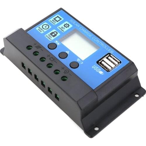 10A 20A 30A 12V/24V Solar Charge Controller Panel Regulator With Dual USB LCD Display PWM Battery Charging For Home Industrial