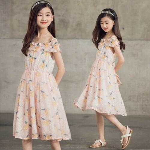 Girls' Dress Summer 2021 New Summer Floral Girls' Vest Hanging Dress Big Girls Clothes Size 110/160