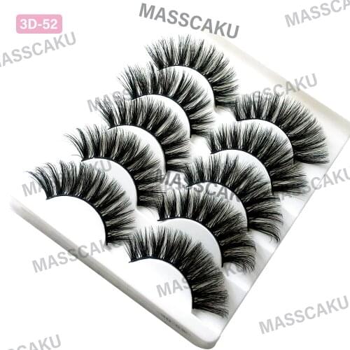 MASSCAKUS 25mm faux Mink Eyelashes 5 pairs lashes Fluffy Soft Wispy Volume Natural long Cross False Eyelashes Reusable Eyelash