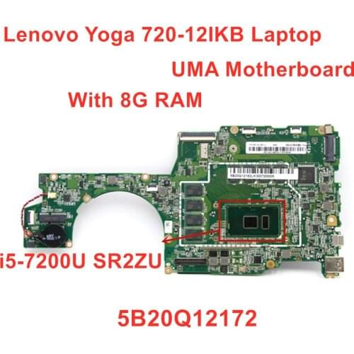 Notebook Motherboard For Lenovo Yoga 720-12IKB Laptop Motherboard With i5-7200U UMA 8GB RAM PN 5B20Q12172 100% Tested Work OK