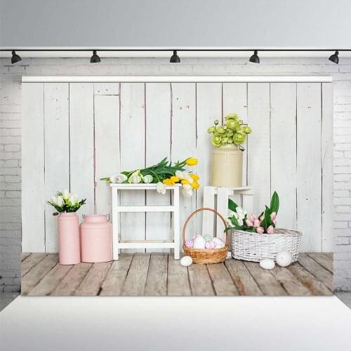 MEHOFOTO Spring Flowers Easter Eggs Wooden Planks Baby Photography Backgrounds Customized Photographic Backdrop For Photo Studio