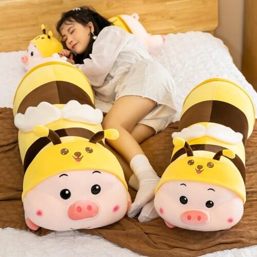 Cute Animal Bee Pig Plush Toy Cartoon Soft Stuffed Animal Baby Accompanying Dolls Sleep Pillow Home Decor Kids Gift