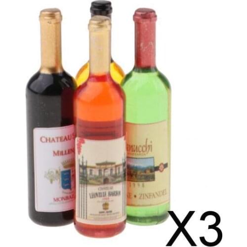 3x4 Pieces Dollhouse Miniature Wine Bottles Champagne Drink Bottles 1/12 Scale