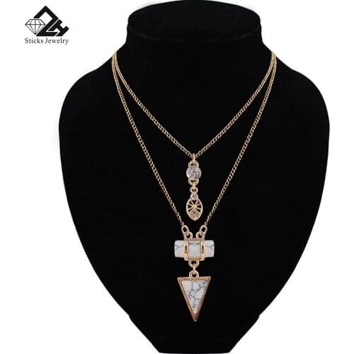 Fashion Ladies Jewelry New Geometric Modeling Two Metal Combination Pendant Women Necklace