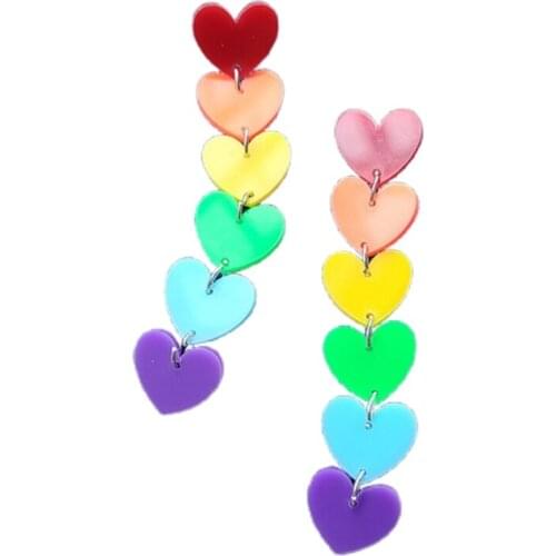 Fashion Rainbow Color Long Tassel Acrylic Earrings for Women Lovely Mini Peach Heart Exaggerated Ear Pendant Dangles