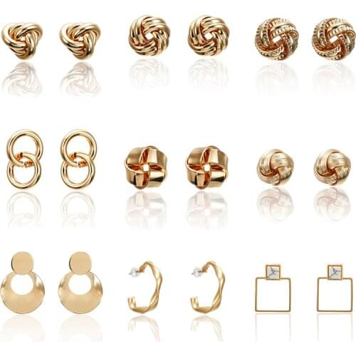 Trendy Gold Color Indented Stud Earrings Fashion Jewelry Women Earrings Wedding Party Gifts Female Accessories Good Quality