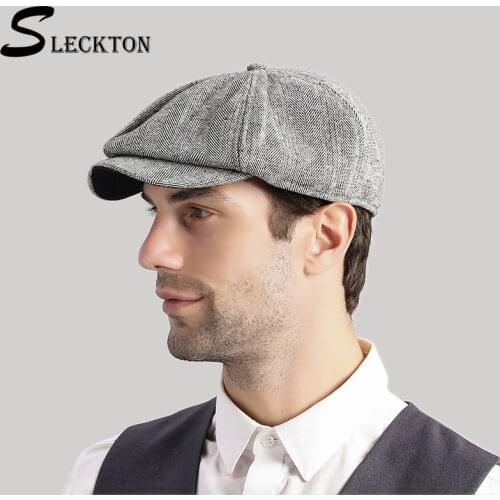 SLECKTON Peaky Blinder Good Quality Tweed Mens Berets Cap for Men Casual Newsboy Caps Fashion Octagonal Hat Visors Casquette