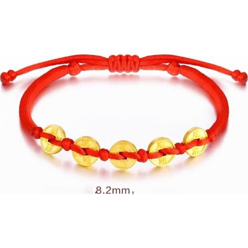 Real 24K Yellow Gold 5pcs 3D Emperor Coins Knitted Bracelet For Child, Adult Good Luck Bracelet