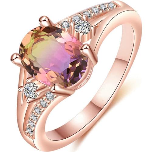 New Fashion Women Rings Rose Gold Color Crystal Inlay Rings Wedding Engagement Bands Classic Jewelry Girl Birthday Gift