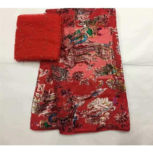 2019 New Design High Quality Fashion Printed Silk Velvet Fabric 5 Yards And 2 Yards Of Tulle Chiffon Fabric! LXF9238