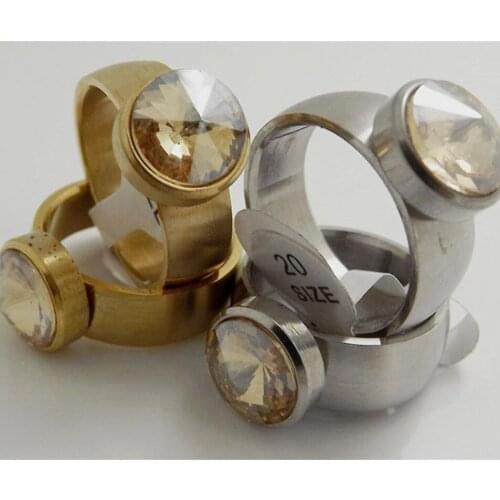 Wholesale 10 pcs High quality Two-color mixed Round Crystal design Stainless steel Couple rings