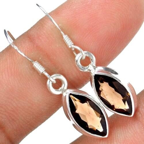 Genuine Smoky Quartz Earrings 100% 925 Sterling Silver KE0115 31mm 3G
