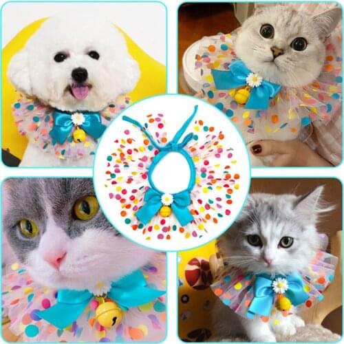 Pet Handmade Twin-Layer Mesh Bowknot Bell Pet Collar Bib Dog Cat Necklace Scarf Decor Home Pet Fashion Dots Bibs Neck Collar