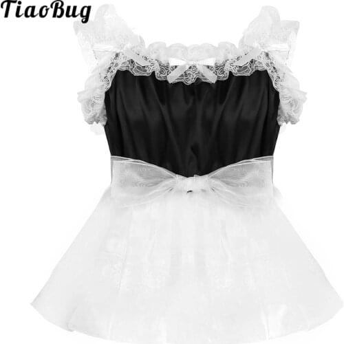 TiaoBug Mens Sissy Dress Smooth Soft Elastic Frilly Ruffled Lace Shoulder Straps Satin Tulle Dress With Tulle Waist Belt