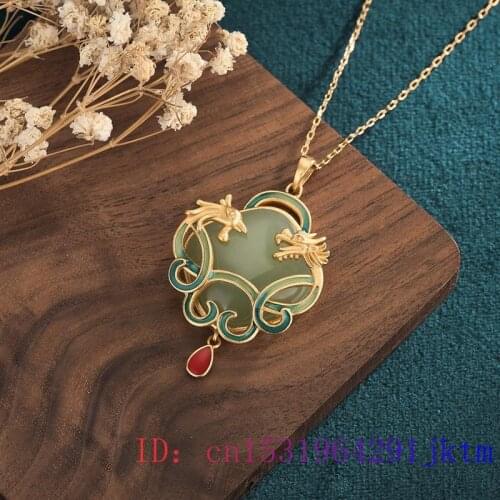 Jade Dragon Pendant 925 Silver Charm Necklace Zircon Chalcedony Fashion Amulet Crystal Natural Gemstone Chinese Jewelry Women