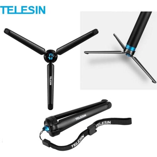 TELESIN Aluminum Alloy Collapsible Tripod with Hand Strap For GoPro Hero 9 8 7 6 5 SJCAM Xiaomi Yi 4K DJI Osmo Action