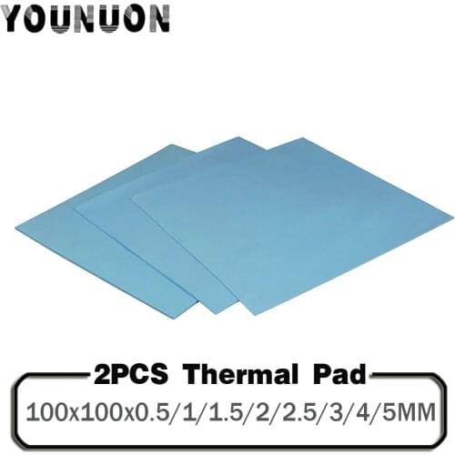 2PCS 100x100mm Thermal Pad GPU CPU Heatsink Cooling Conductive Silicone Pad 0.5/1/1.5/2/2.5/3/4/5mm Thickness Thermal Pad