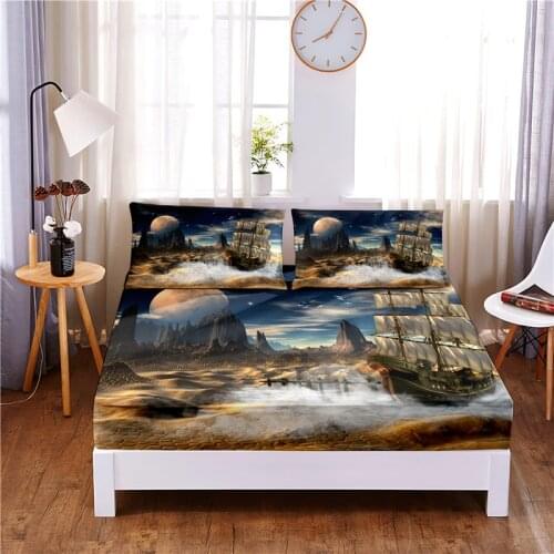 Horror and Fantasy Digital Printed 3pc Polyester Fitted Sheet Four Corners with Elastic Band Bed Sheet Pillowcases