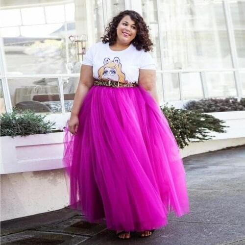Jupe femme Fuchsia Party Skirts Elastic High Waist Long Tulle Skirt Women Multi-layer Hot Pink Mesh Tutu Skirt Woman