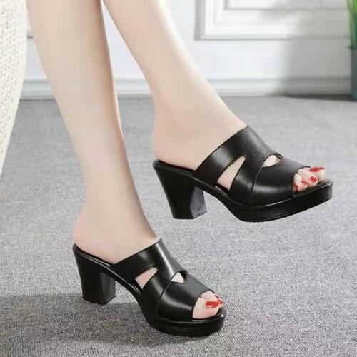 Plus Size Summer Tide Retro Womens Sandals and Slippers Thick-heeled Mother High-heeled Waterproof Platform All-match Casual