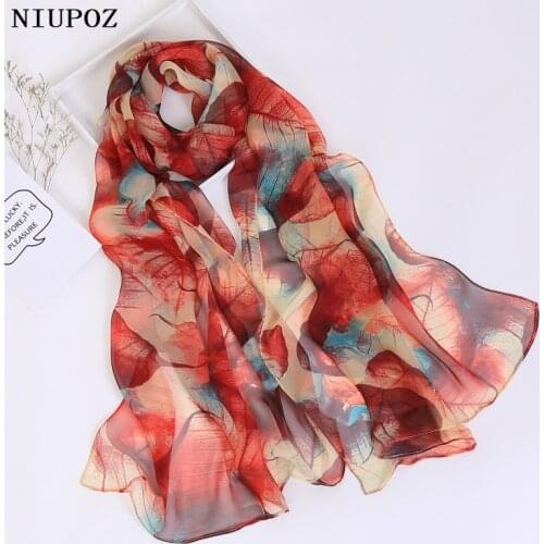 Women Foulard Chiffon Georgette Bandana Scarf Tree Leaf Print Long Shawl Summer Wrap Lady Elegant Thin breathable