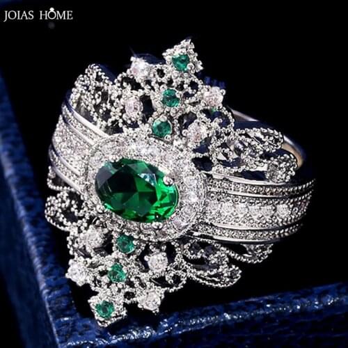 JoiasHome Charms Ring for Ladies Trendy Womens Silver 925 Jewelry Green Gemstone Luxury Palace Style Anniversary Gift Wholesale