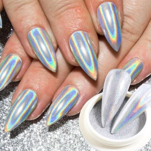 1 Box Holographic Laser Nail Glitter Powder Chrome Mirror Rubbing Dust Nail Art Pigment Brush Manicure DIY Decorations LELF01-07