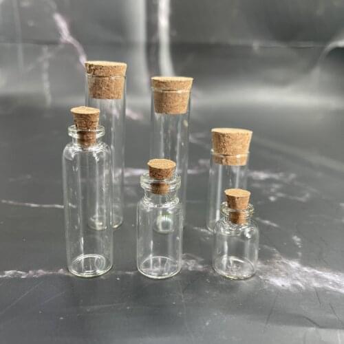 1000pcs 1.5/2/3/4/5/6ml Mini Glass Bottle Small Tiny Clear Cork Jar Cork Glass Bottles Glass Wishing Stopper Transparent Bottle