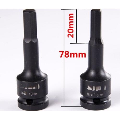 2PCS, 4-- 12MM Length:78mm, 1/2" 12.5mm air impact hexagon socket ratchet wrench bit head pneumatic sleeve torque spanner