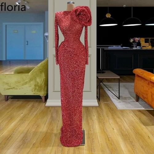 2019 Fashion Red Formal Prom Dress Long Flower Evening Dress Kaftan Women Party Gowns Sexy Celebrity Runaway Pageant Vestidos